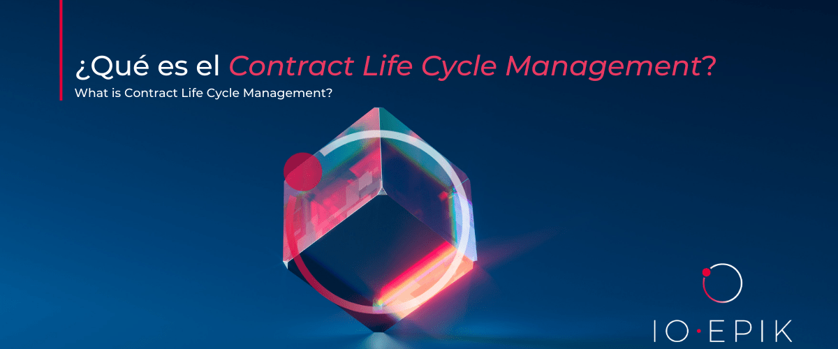 Logo de IO·EPIK en una pieza gráfica sobre Contract Life Cycle Management